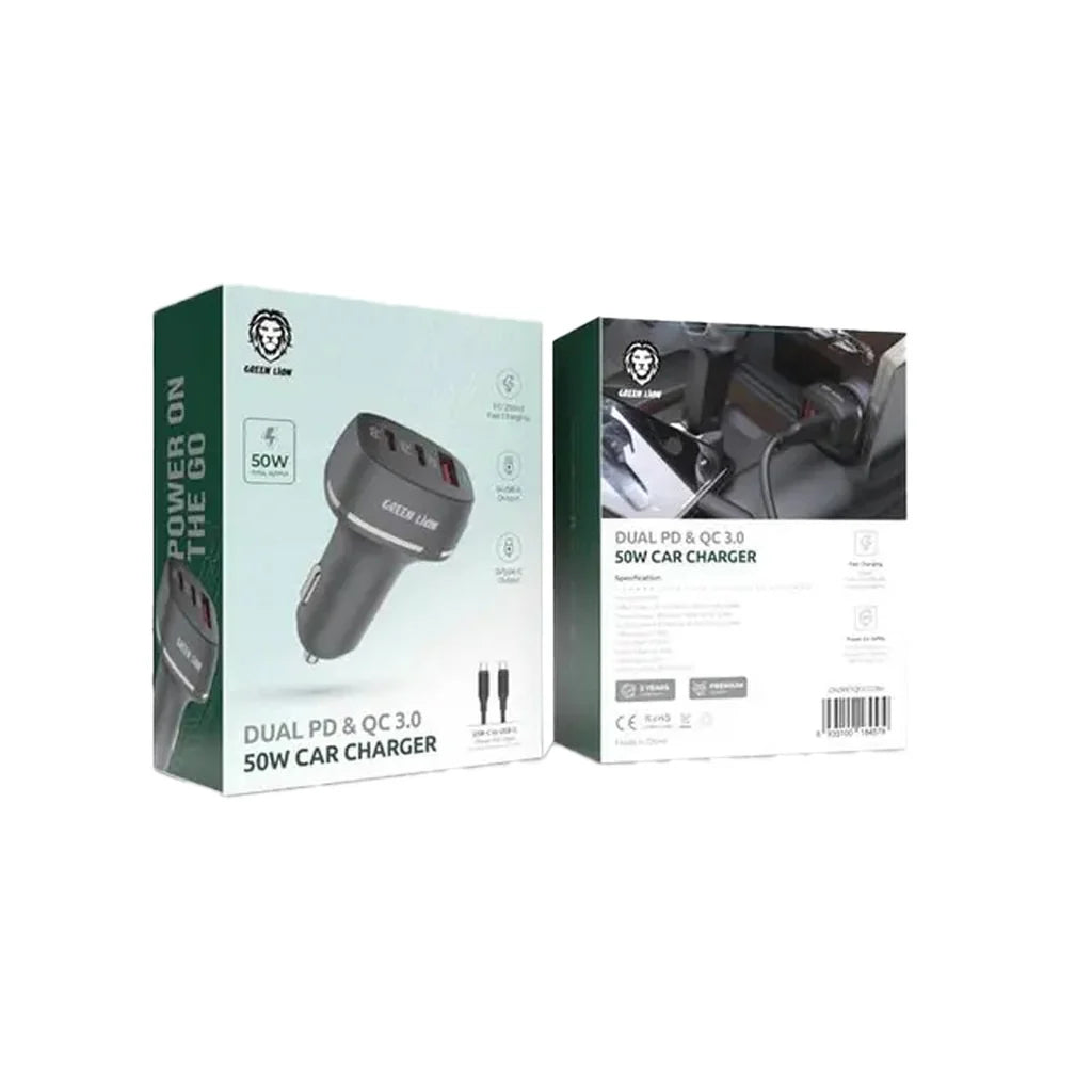 شاحن سيارة جرين ليون Dual PD و QC 3.0 بقدرة 50 واط أسود GN2PD1QCCCBK