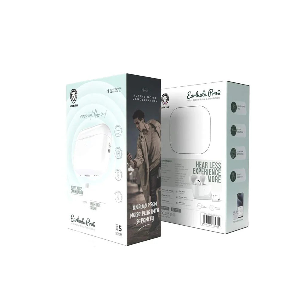 سماعات جرين ليون Earbuds Pro 2 لاسلكية مع إلغاء الضوضاء النشط ANC أبيض GNEPRO2ANCWH