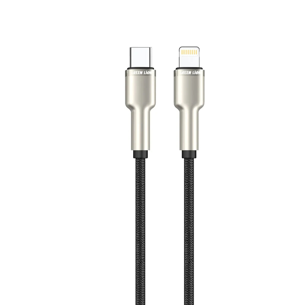 Green Lion USB C to Lightning Braided Cable 27W Black GN27BRC2LBK