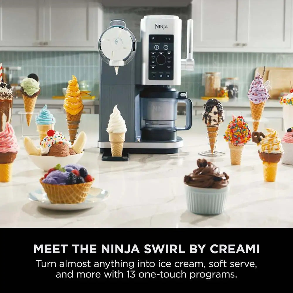 Ninja CREAMi Swirl 13-in-1 Ice Cream & Soft Serve Maker NC701UK, جهاز صنع الآيس كريم والسوفت سيرف نينجا CREAMi Swirl متعددة الوظائف 13 برنامج NC701UK
