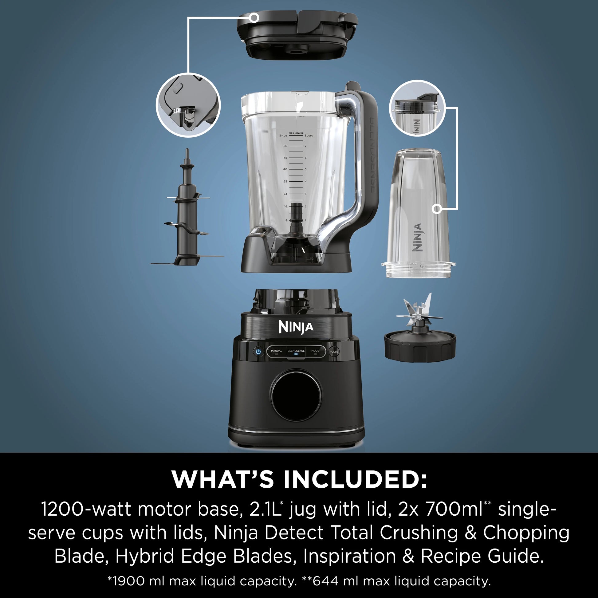 Ninja Detect Power Blender Pro 2-in-1 TB301ME | 1200W Jug & Single Serve, خلاط نينجا Detect Power Blender Pro 2 في 1 موديل TB301ME | 1200 واط