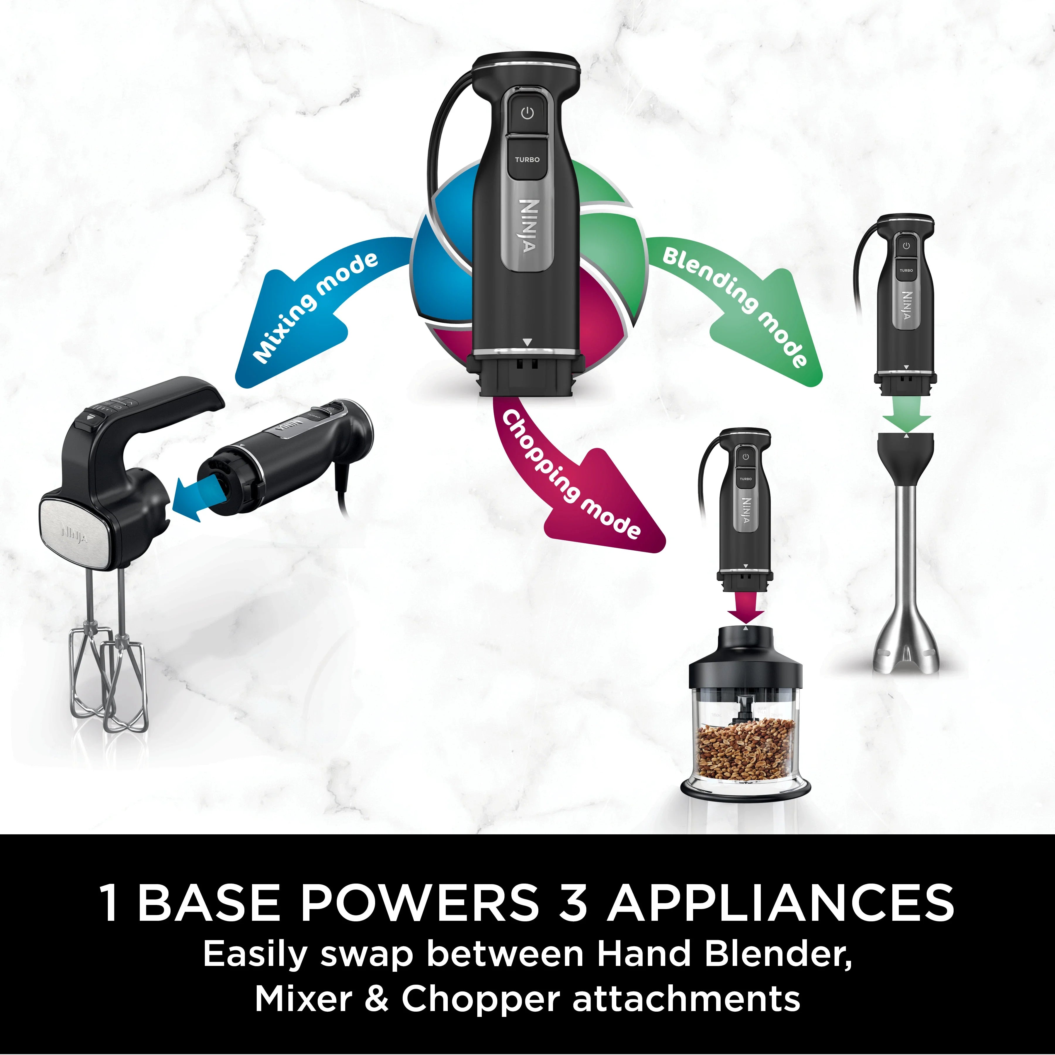 Ninja Foodi 3-in-1 Hand Blender, Mixer & Chopper CI100ME | 850W, خلاط يدوي نينجا Foodi 3 في 1 مع مفرمة وخفاقة | 850 واط CI100ME
