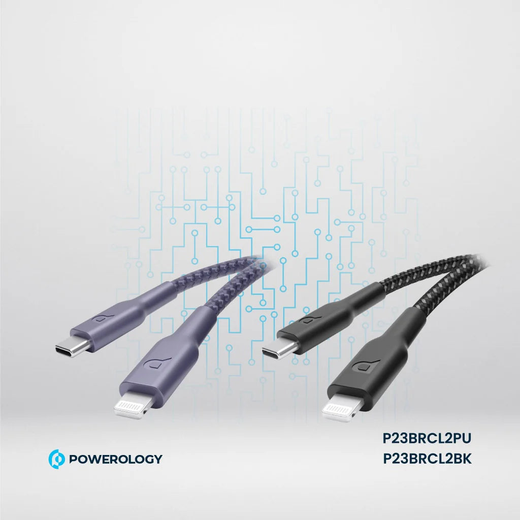 Powerology Braided Type C to Lightning Cable 2m PD 60W Black P23BRCL2BK