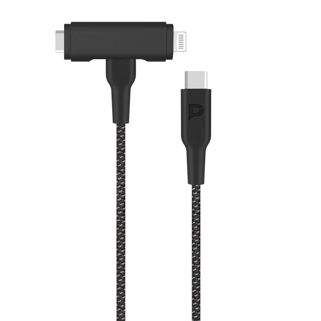 Powerology MFI Braided Type C to Type C and Lightning 2 in 1 Cable 1.2m White PCAB007WH