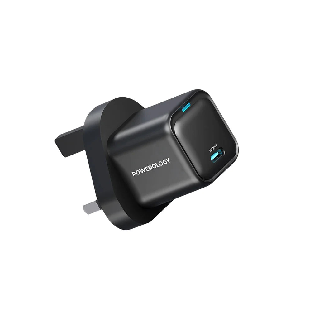 شاحن سريع Powerology Ultra Compact GaN Charger 20W USB C أسود PWCUQC016